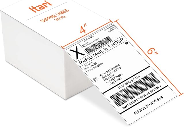 Itari 4x6 Direct Thermal Shipping Labels,Fan-fold Shipping Labels 500 PCS,BPA Free Permanent Adhesive,Commercial Grade Packaging Labels for Address Mailing Postage USPS UPS FedEx Amazon Ebay