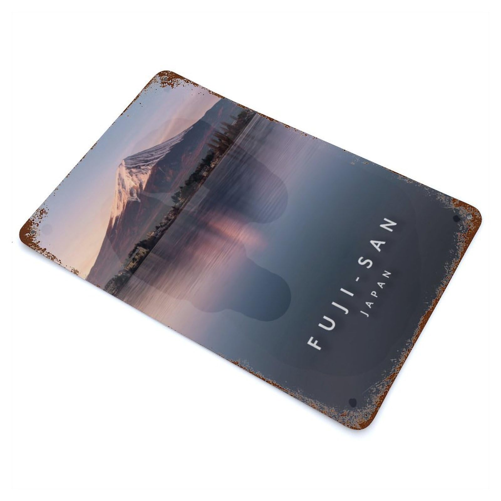 Rust Effect Fuji San Japan Decorative Tin Sign 11.8"x7.9", Farmhouse Wall Decor for Patio, Garden Room And Bar Decor