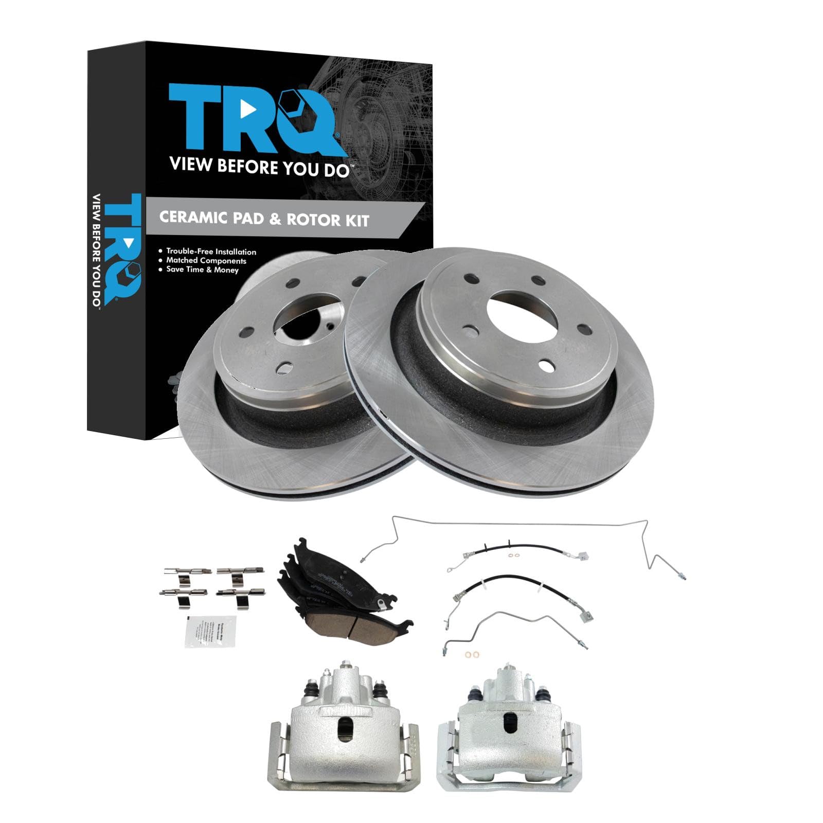TRQ Rear Brake Pad &amp; Rotor Kit Ceramic Compatible with 2009-2010 Dodge Ram 1500