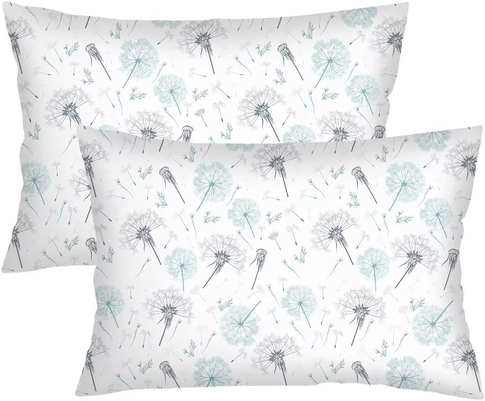 Dandelion Throw Pillow Cover Queen Size Set of 2,Floral Lumbar Pillow Case Flowers Pillowcases Soft Standard Pillow Cases with Zipper Decorative Bedding Cushion Covers for Bedroom,Couch,Sofa,20"x30"