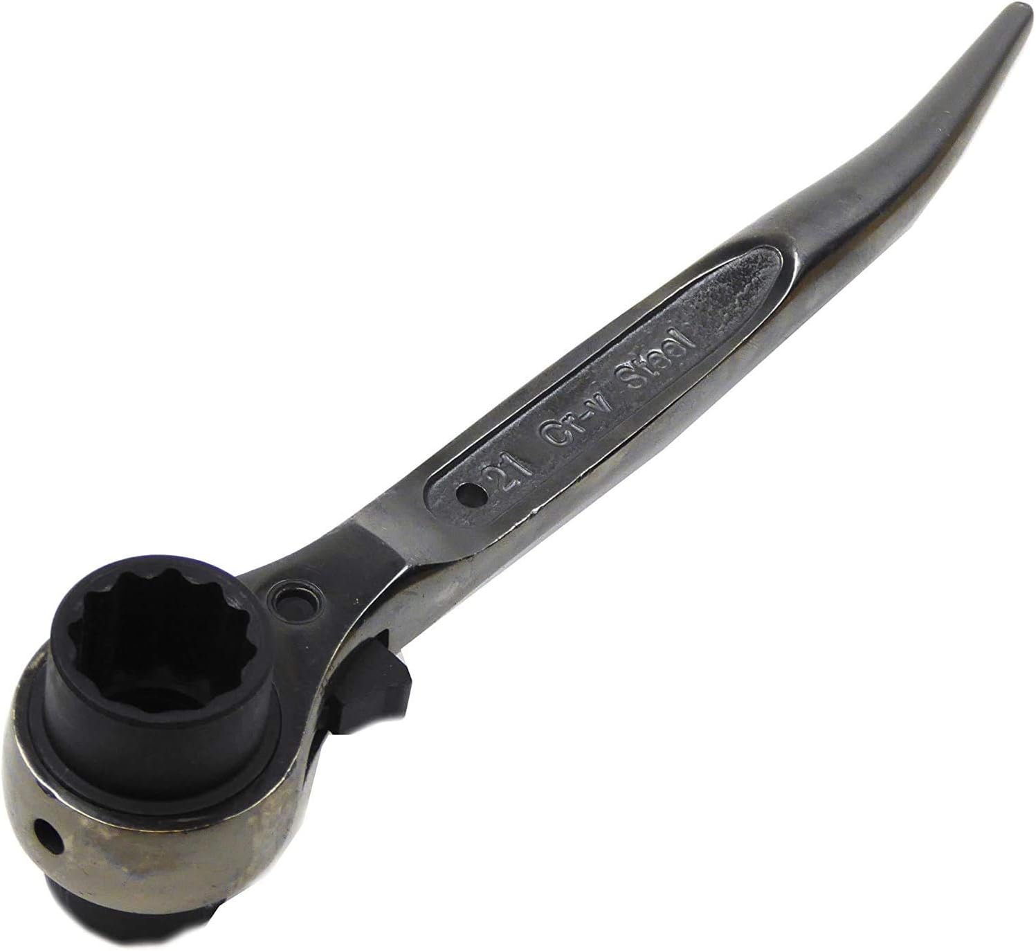 Ratchet PODGER Scaffold Spanner 19 X 21mm 7/16"Whit Curved 9" 230mm Long PODGER Polished Nickel Finish