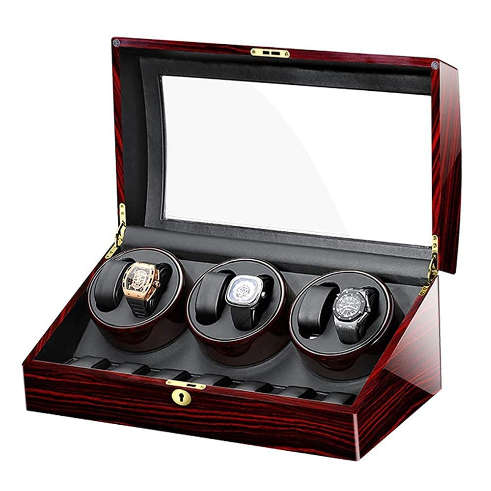 Caja enrolladora automática de relojes de lujo con acabado piano y tapa de cristal