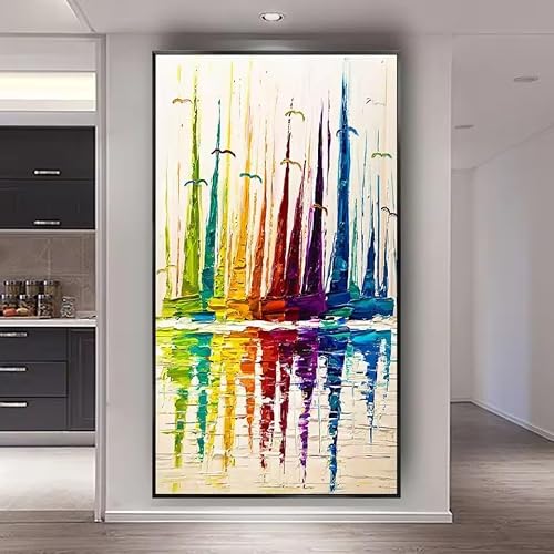 BSIibncV Abstract Paintings Colorful Boat Beach Seaside View Modern Home Wall Art Pictures Living Room Home Decor(55x110cm/Frameless)