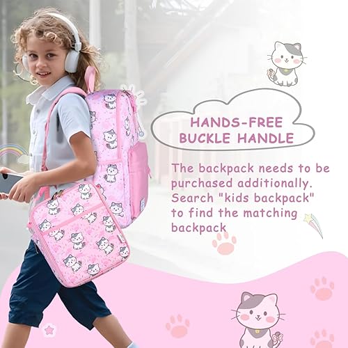 Miniatura 7 de Kasqo Lonchera para niñas, bolsa de almuerzo aislada con correa para el hombro, soporte para botella de agua, mini enfriador térmico para comidas,