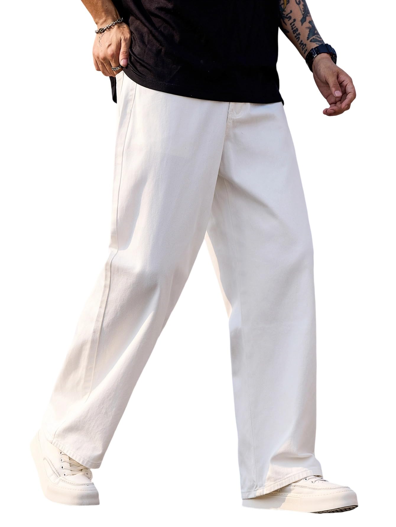 DFGIGT Mens Baggy Jeans Distressed Wide Leg Denim Pants Casual Loose Fit Trousers Streetwear