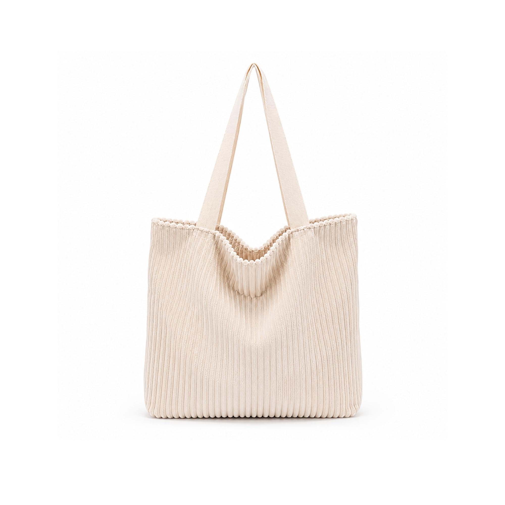 Korean Corduroy Tote Bag for Women | Large Capacity Shoulder Handbag with Zipper & Inner Pocket, Wide Strap Minimalist Aesthetic Tote for Work, Travel, College & Daily Use | Beige-image-33