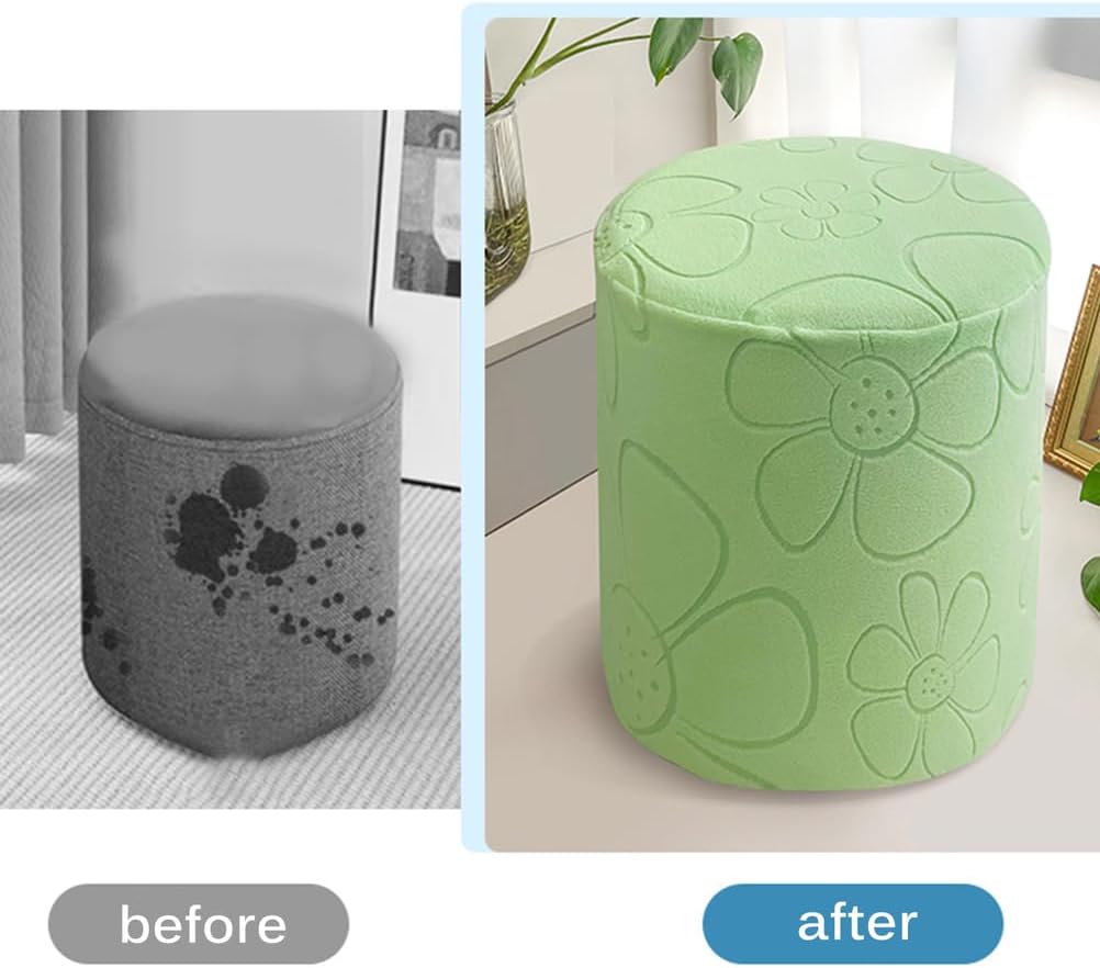 Green,D40cm*H40cm, Ottoman Cover Round Stretch Ottoman Slipcover Dustproof Soft Footstool Cover with Elastic Bottom Non-Slip Footstool Protector Cover for Bedroom Living Room Washable