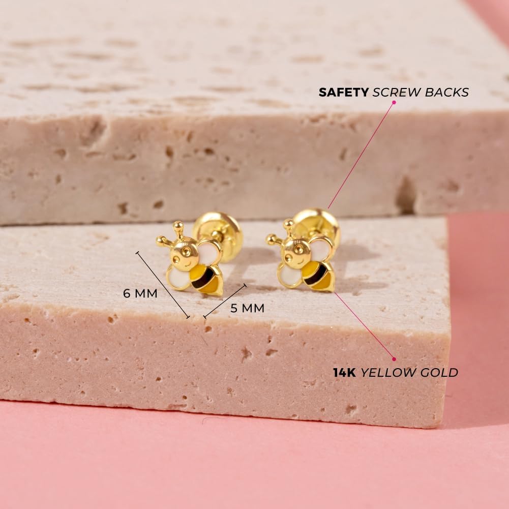 In Season Jewelry 14k Yellow Gold Honey Bee Earring for Girls