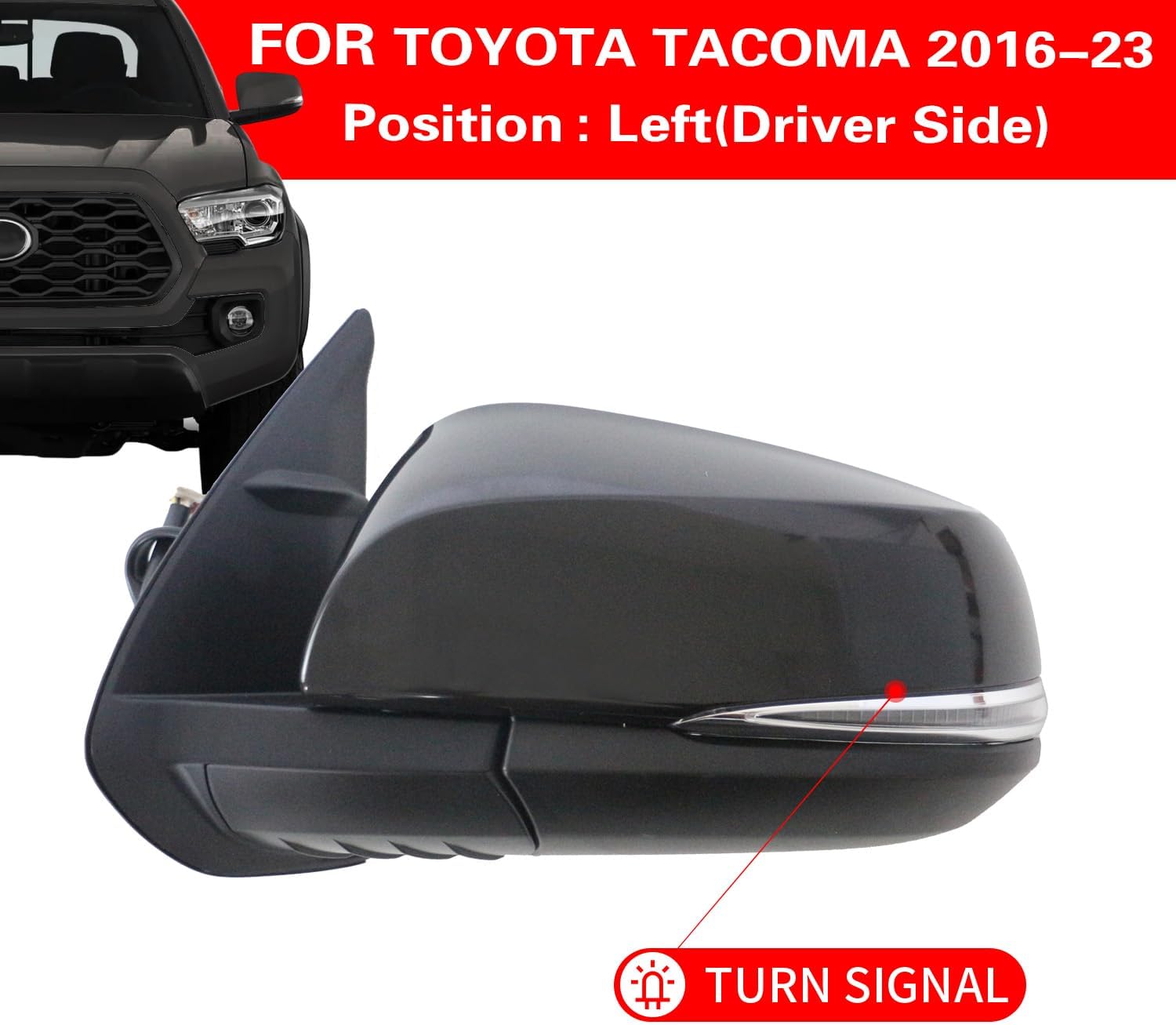 Marretoo Letf Driver Side View Mirror replacement for TOYOTA Tacoma 2016-2023 Accessories 8 pins Heated Turn Signals Light Power Adjusted Glass With Blind Spot Monitoring(BSM) TO1320350, 8794004240 LH
