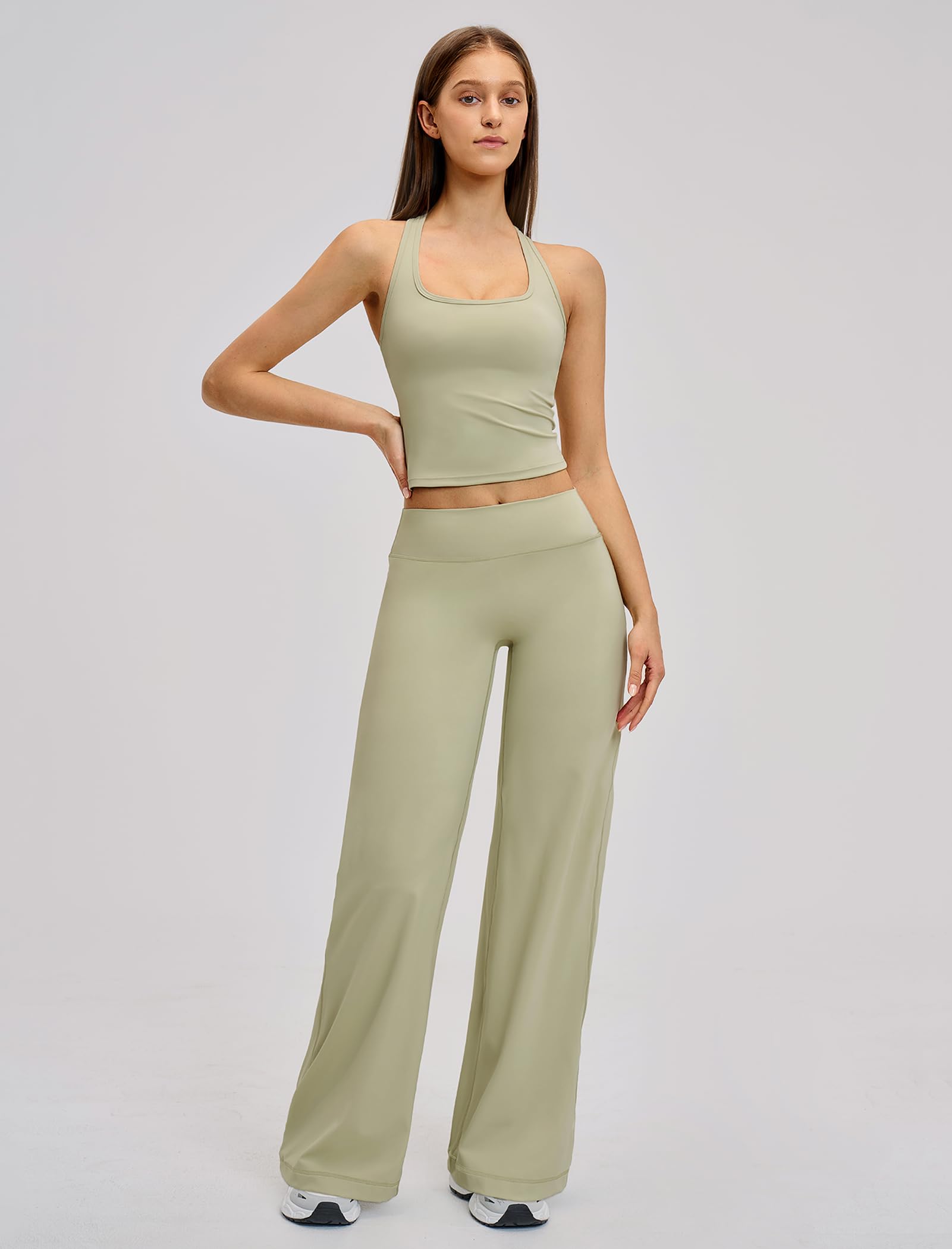 Conjunto deportivo para mujer de 2 piezas con pierna ancha para yoga y fitness | Cintura alta, pierna ancha, elástico en 4 direcciones, para yoga, fitness, pilates y tiempo libre