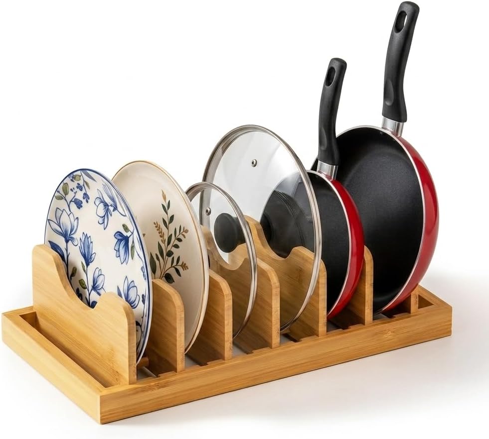 Pod Lid Holder, Pan Lid Organizer Bamboo, Large Size 15.4 x 8.1 inches