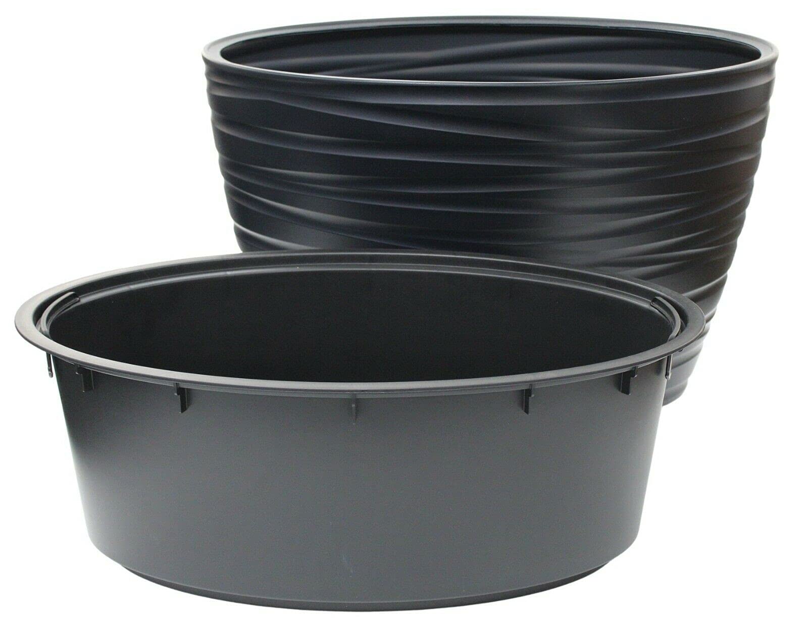 Extra Großer Ovaler Übertopf – Geriffelt, Schwarz, 49x34x43 Cm, Für Innen & Außen, 56 Liter