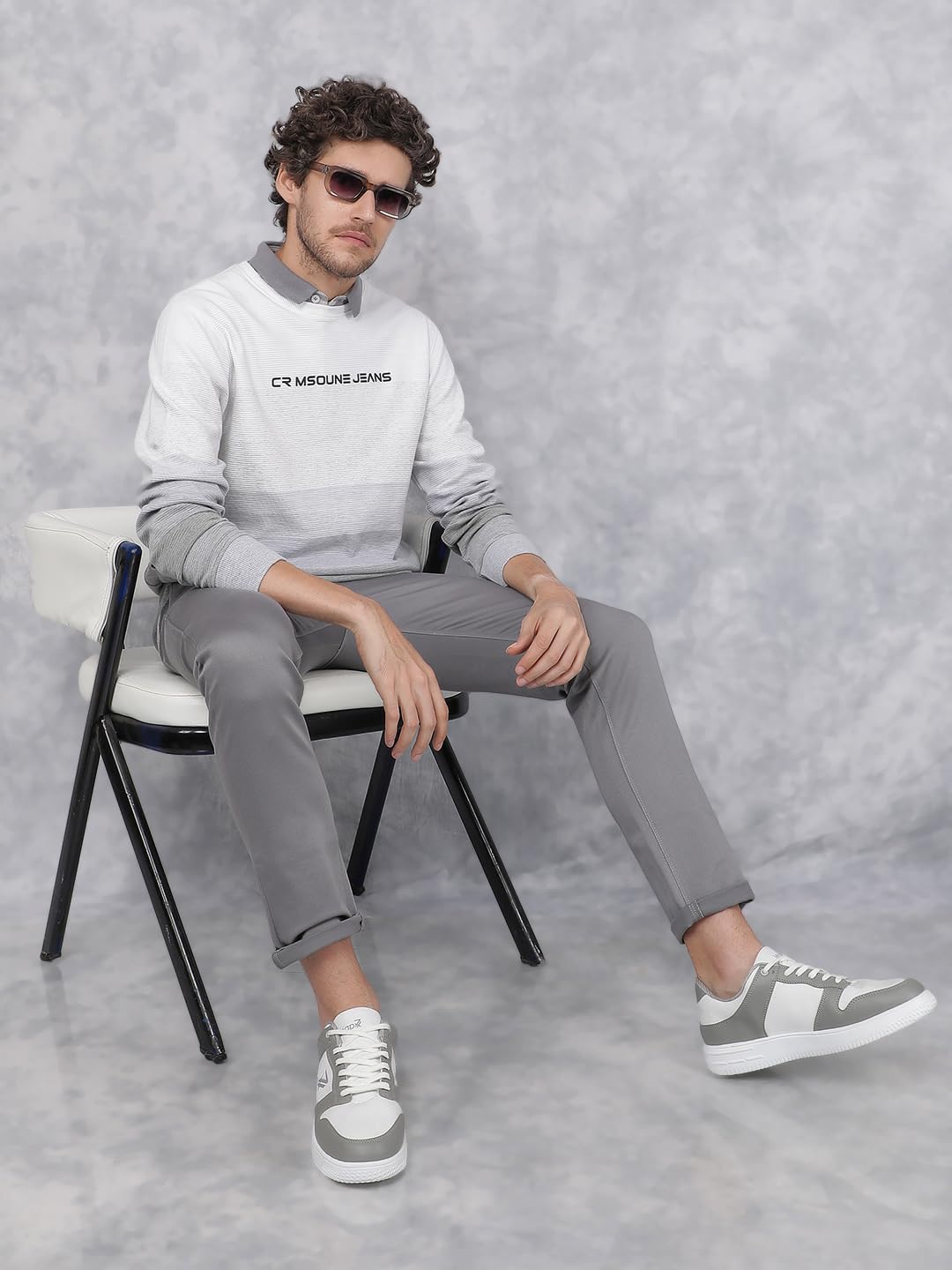 Crimsoune Club Men's Grey Horizontal Stripes Sweatshirt (XL) 3