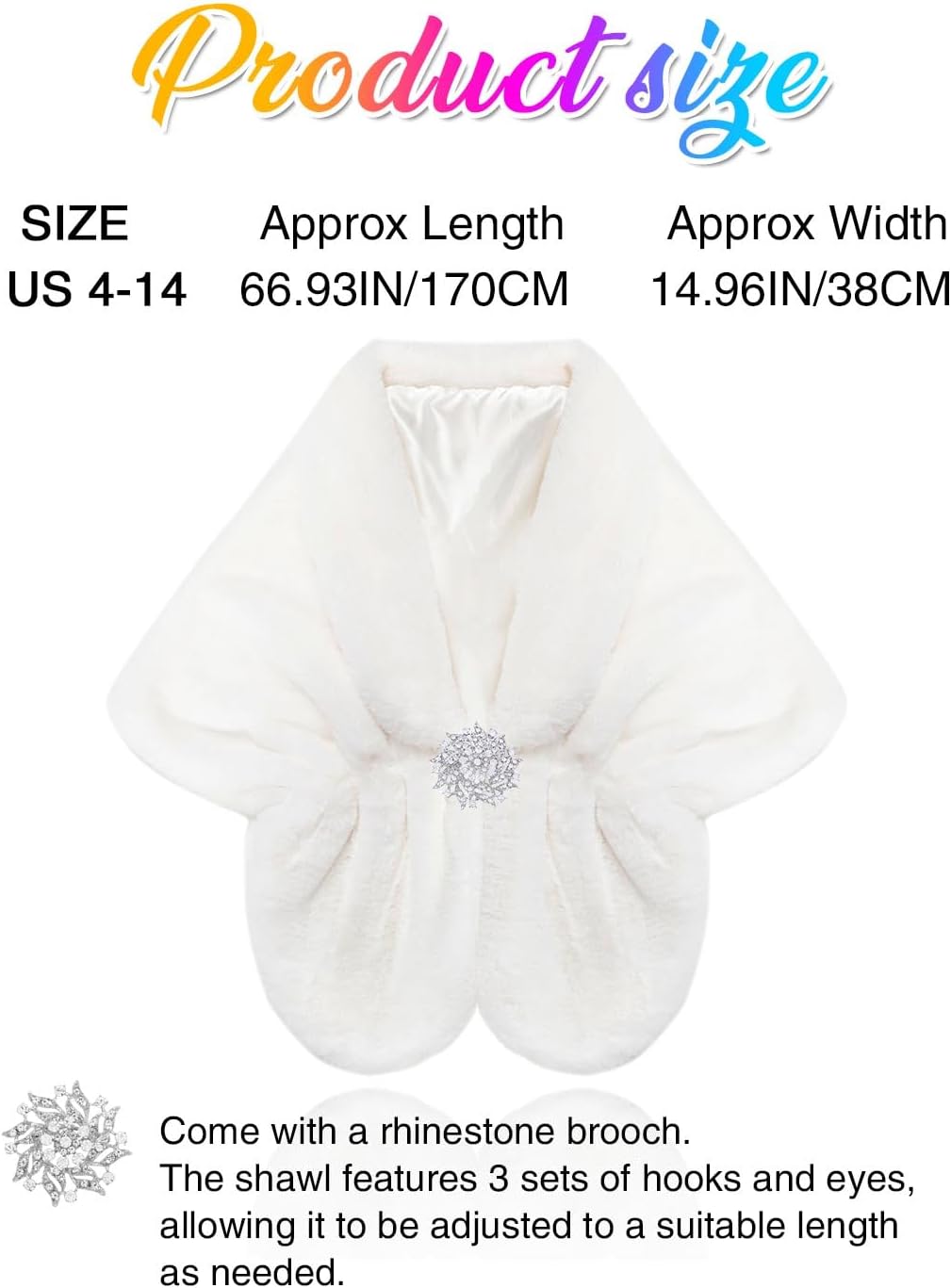 GORAIS Women's Wedding Faux Fur Shawls and Wraps Bridal Fur Scarf Stoles with Brooch for Bride and Bridesmaids - Image 5