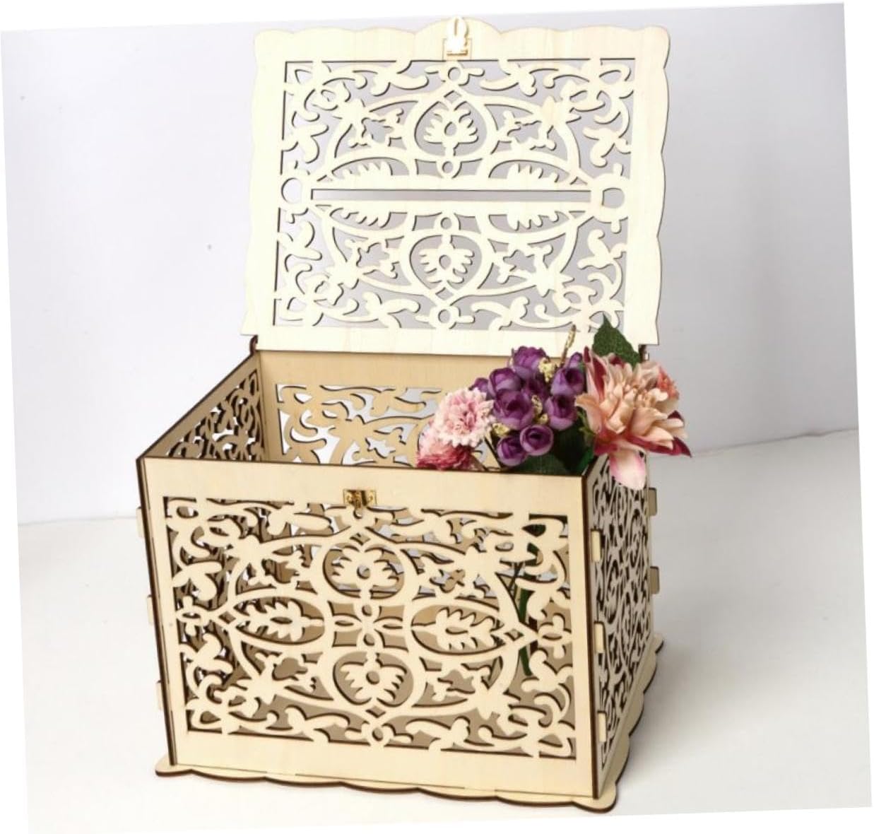 Wedding Card Box Large Rustic Wood Hollow Carved Cards Case Holder for Wedding Reception Party Envelope Money Storage