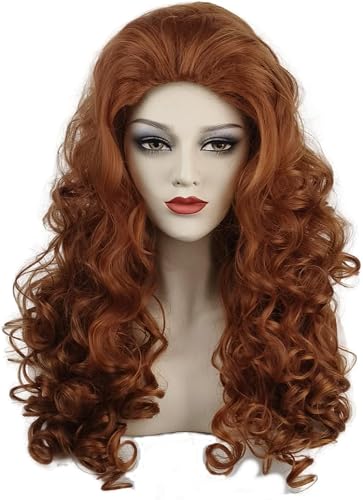 SisiruKou Womens Long Curly Orange Red Wave Wig Princess Costume Fluffy Hallowee