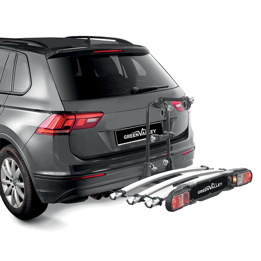 Green Valley 160668 - Plataforma para portabicicletas con Enganche inclinable para Coche, 3 Bicicletas clásicas (2 Bicicletas eléctricas MAX), Plegable, inclinable y Segura, 60 kg