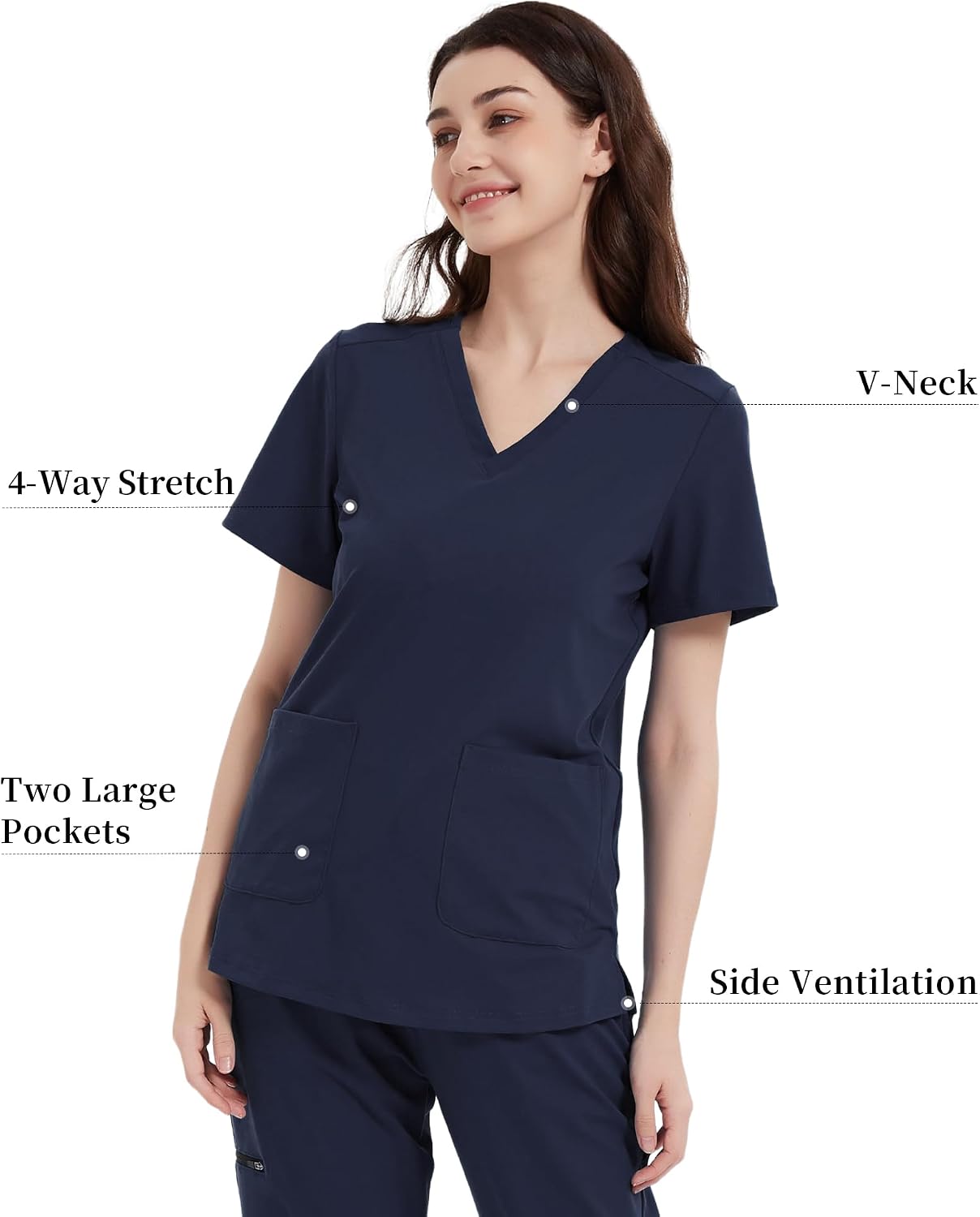 QBK Yoga Scrub Top for Women V Neck Shirt with 2 Pockets, Comfort Soft Stretch, Easy Care
