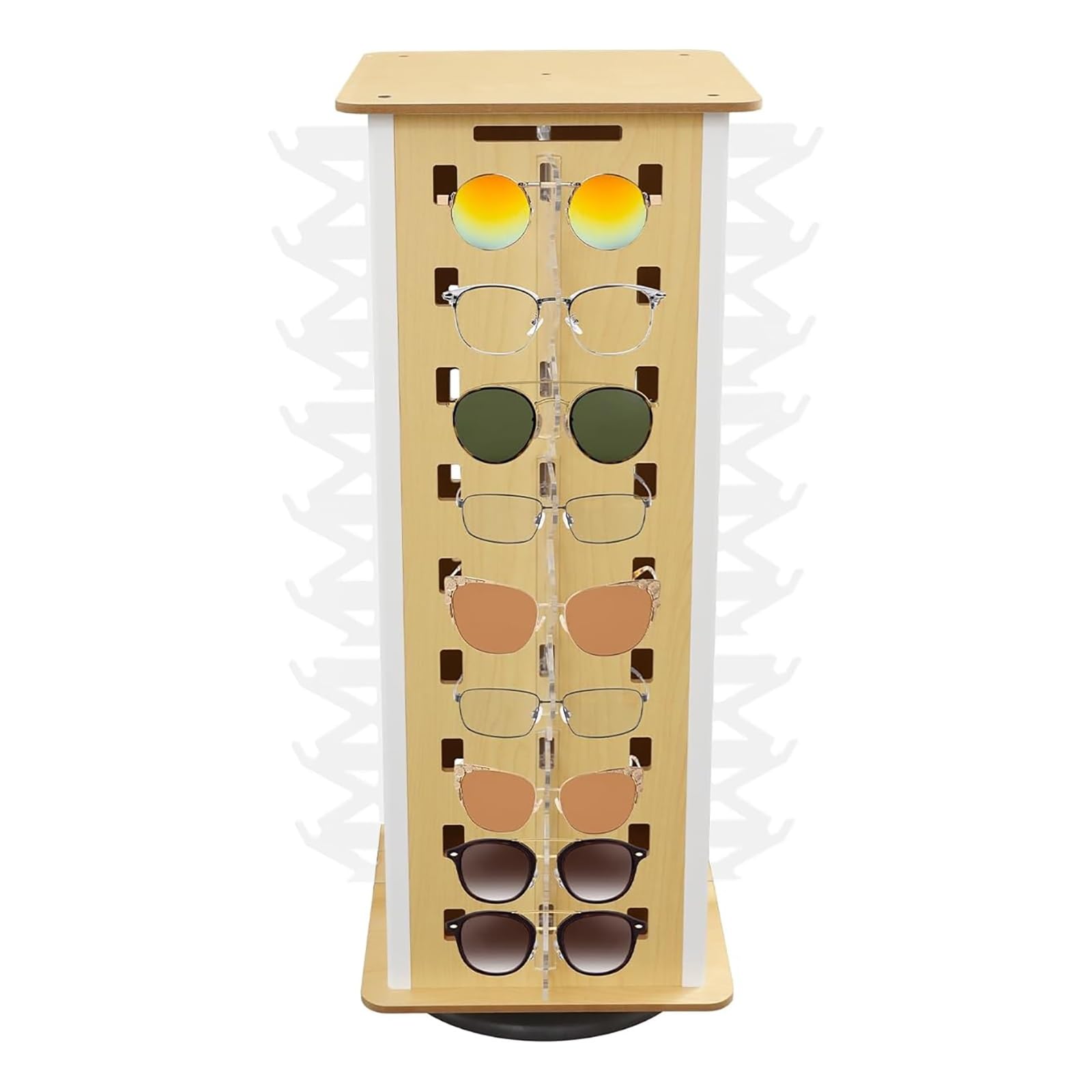 CAFIEDR Glasses Display Stand, 360°Rotating Eyeglass Holder, 4-Sided Sunglasses Organizer For Commercial Storage.