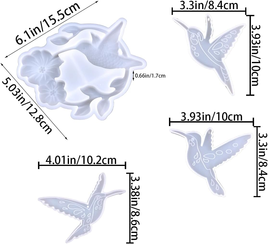 Hummingbird Epoxy Resin Molds, with 3 Pieces Hummingbirds Bird Mold Silicone Keychain Molds, Resin Mold, Epoxy Resin Casting Mold, for DIY Keychain Pendant Home Decor