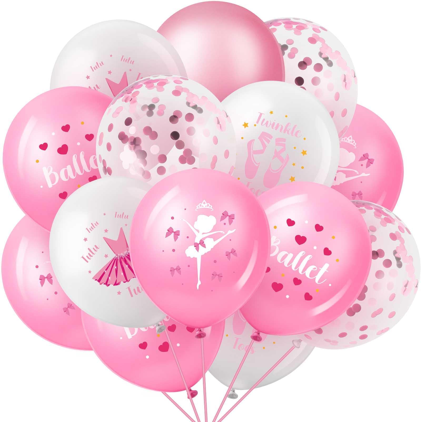 48 Pieces Pink Ballet Birthday Party Decorations 12 Inch Pink Ballerina Balloons Confetti Latex Ballet Balloons for Birthday Engagement Wedding Baby Shower Bridal Ballerina Party Graduation Supplies