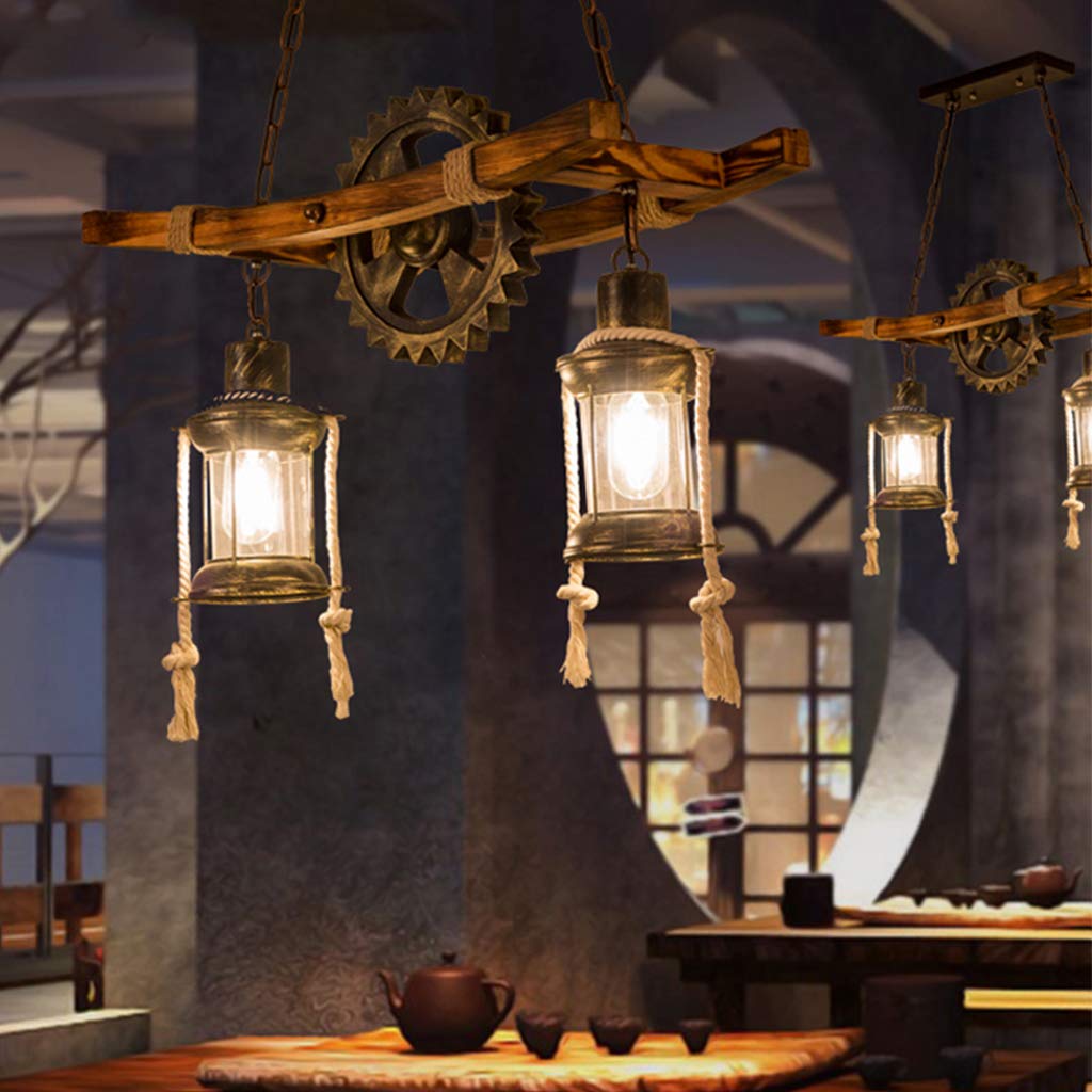 Lámpara Colgante De Araña Industrial Retro E27 Lámpara Colgante Altura Ajustable Mesa De Comedor Luz De Techo Para Hotel Vestíbulo Habitación Jaula De Madera Pantalla Loft Bar Restaurante Araña