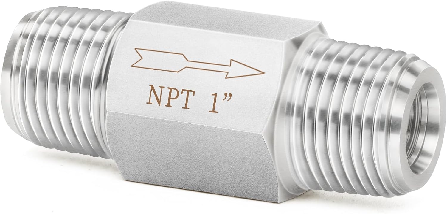 ChillWaves 304 Stainless Steel In-Line Siamese Check Valve 1" NPT Male Thread, One-Way Non-return Check Valve for Backflow Prevention(1-PACK)