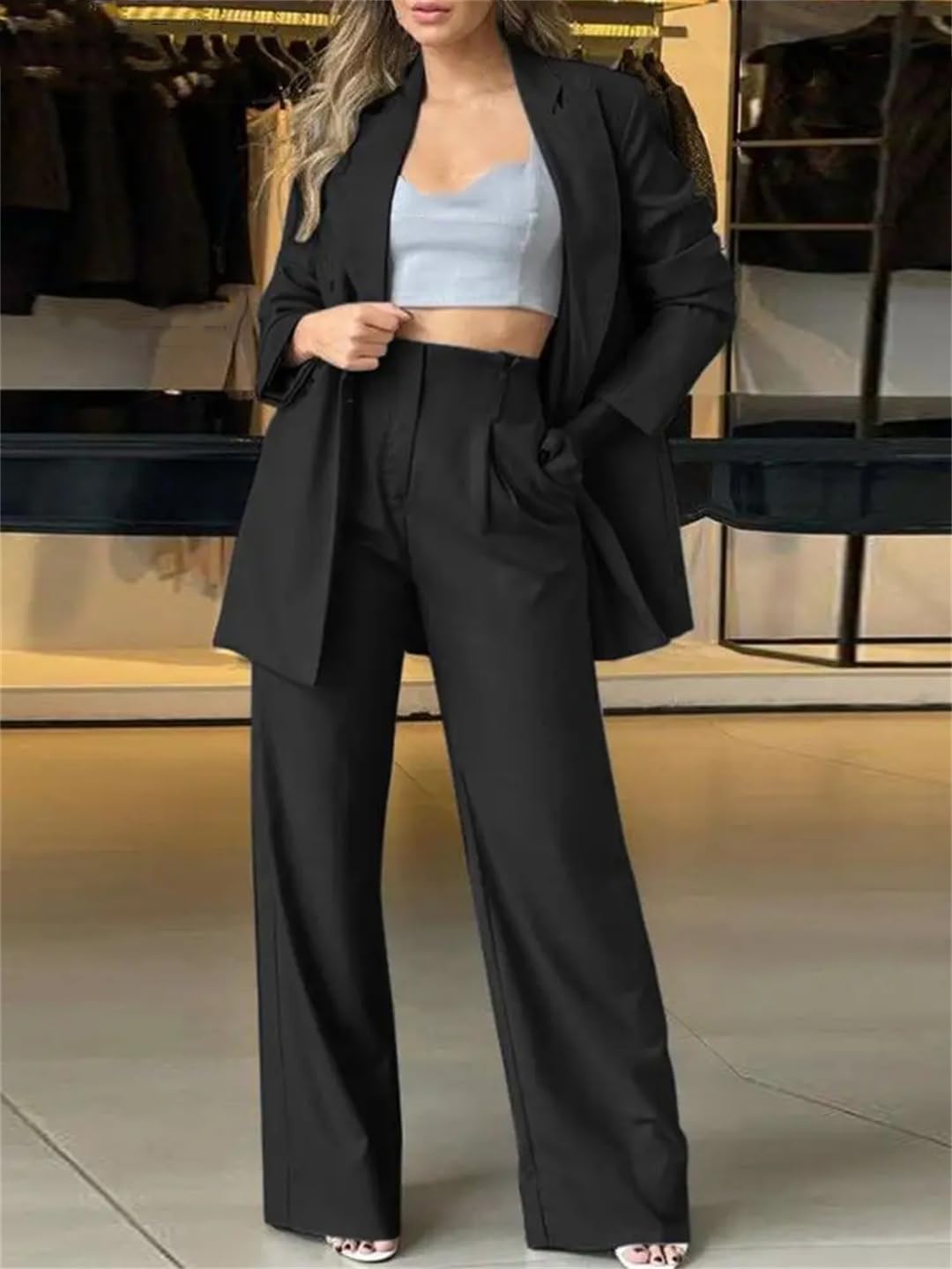 Blazer-Sets Mit Weitem Bein Für Damen, Elegante Arbeitsanzüge Für Den Frühling, Lockere Sets Fürs Büro, Übergroß