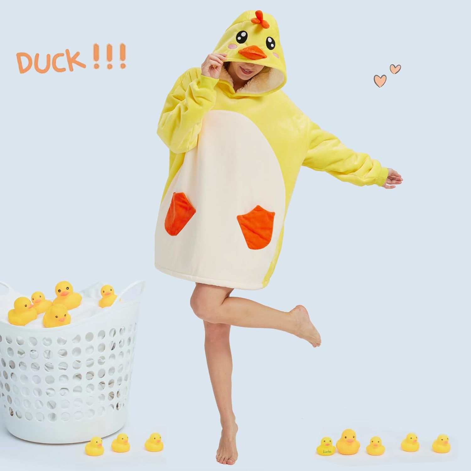 Duck Wearable Blanket Sweatshirt Oversized Sherpa Wearable Blanket Hoodie with Pockets for Women Men