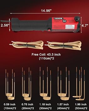 1500W 110V Magnetic Induction Heater Kit, Upgrade Handheld Induction Heater Bolt Removal Tool with 12 Coils, Heat Induction Tool w/Box for Rusty Screw Removing, Stuck Nuts & Bolts, Red