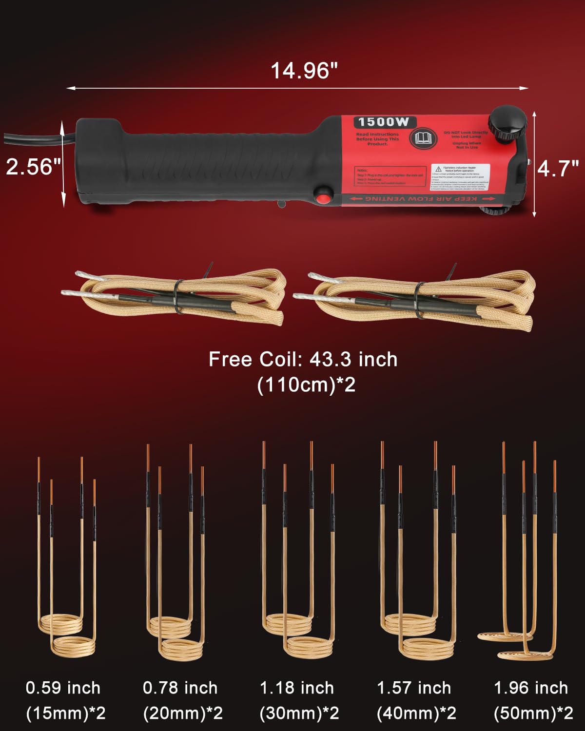 1500W 110V Magnetic Induction Heater Kit, Upgrade Handheld Induction Heater Bolt Removal Tool with 12 Coils, Heat Induction Tool w/Box for Rusty Screw Removing, Stuck Nuts & Bolts, Red