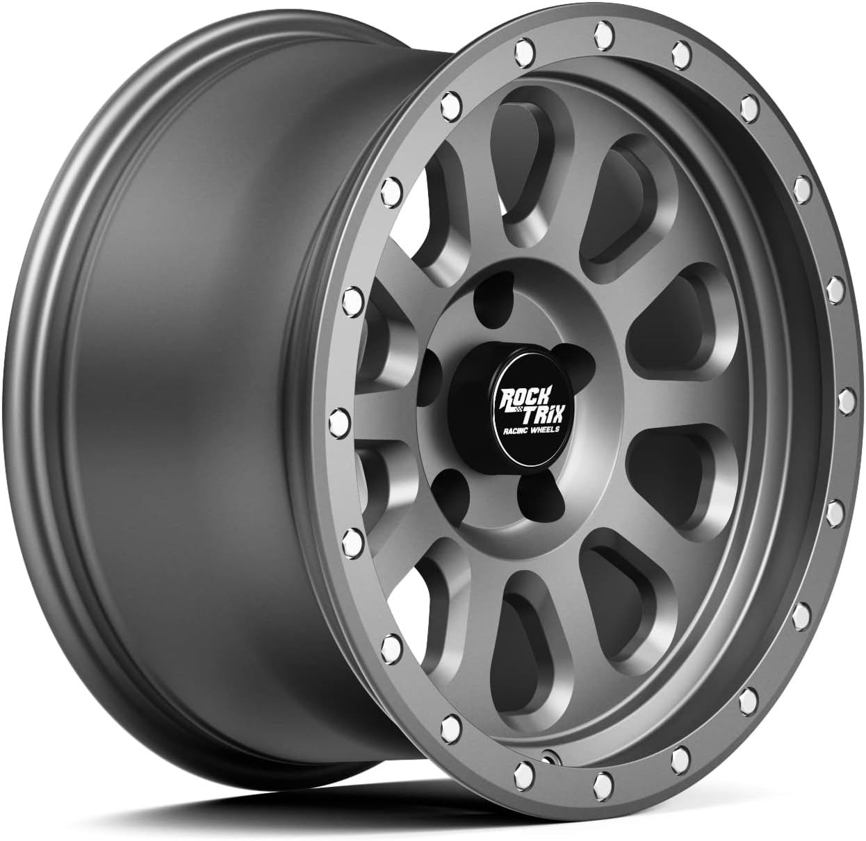 RockTrix RT111 17 Inch Wheel Compatible with Jeep Wrangler JK JL Gladiator JT Rims, 5x5" 5x127 PCD, 17x9-12mm Offset, 4.5" Backspace, 71.5mm Bore, Matte Gunmetal 17" Wheel