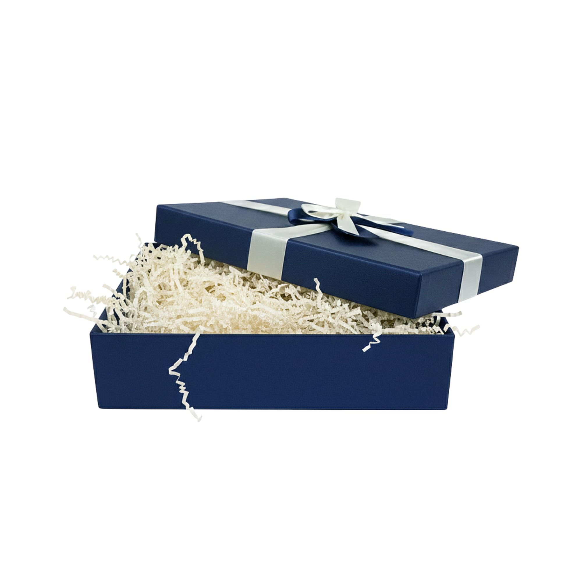 Emartbuy Cream Paper + Blue Rigid Gift Box with Ribbon – 38 x 27 x 10 cm – Luxury Cardboard Presentation Box|Premium Packaging for Hampers, Birthdays, Weddings, Corporate Gifting — image 1