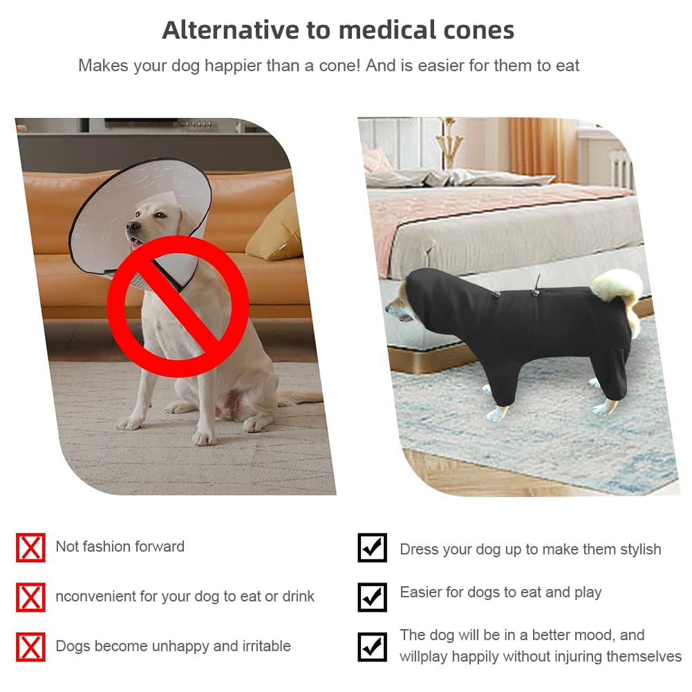 Pigiama per cani di taglia grande, elasticizzato extra large, adatto per adulti, cani di taglia media, tuta per animali domestici a quattro zampe, abbigliamento per animali domestici (nero, 3XL