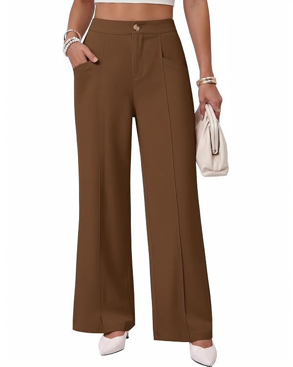 TRENLIVER Women Wide Leg High Waisted Pants Casual Pants, Coffee S by TRENLIVER - Used condition - US$27.07