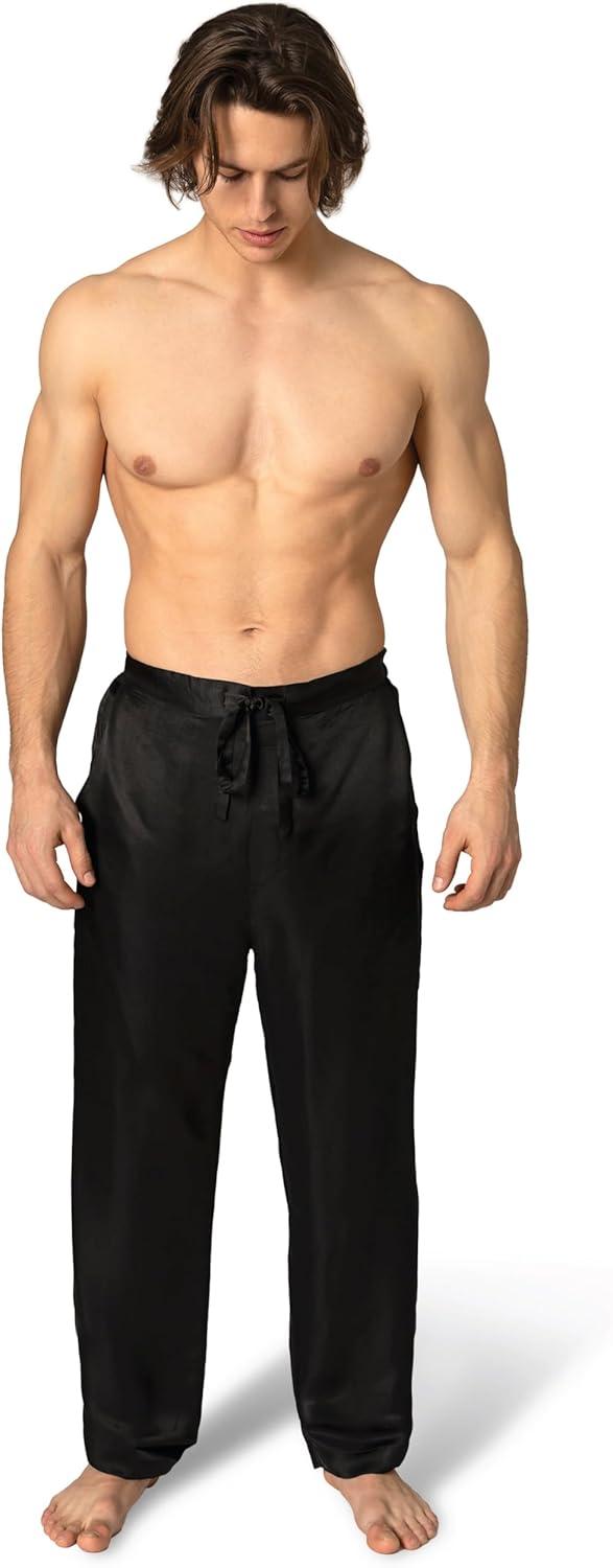 Luxury Artisan Mens Silk Pajama Pants, Natural Silk PJ Bottoms