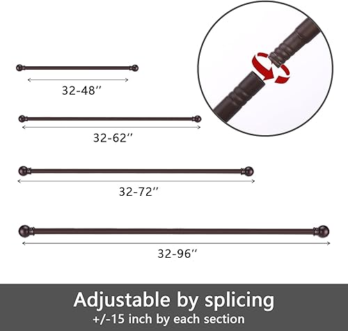 Vista 63 de Cortineros para ventanas de 48 a 84-93 pulgadas, set de cortineros decorativos de 5/8 pulgadas de alta resistencia con acabado en níquel y soportes