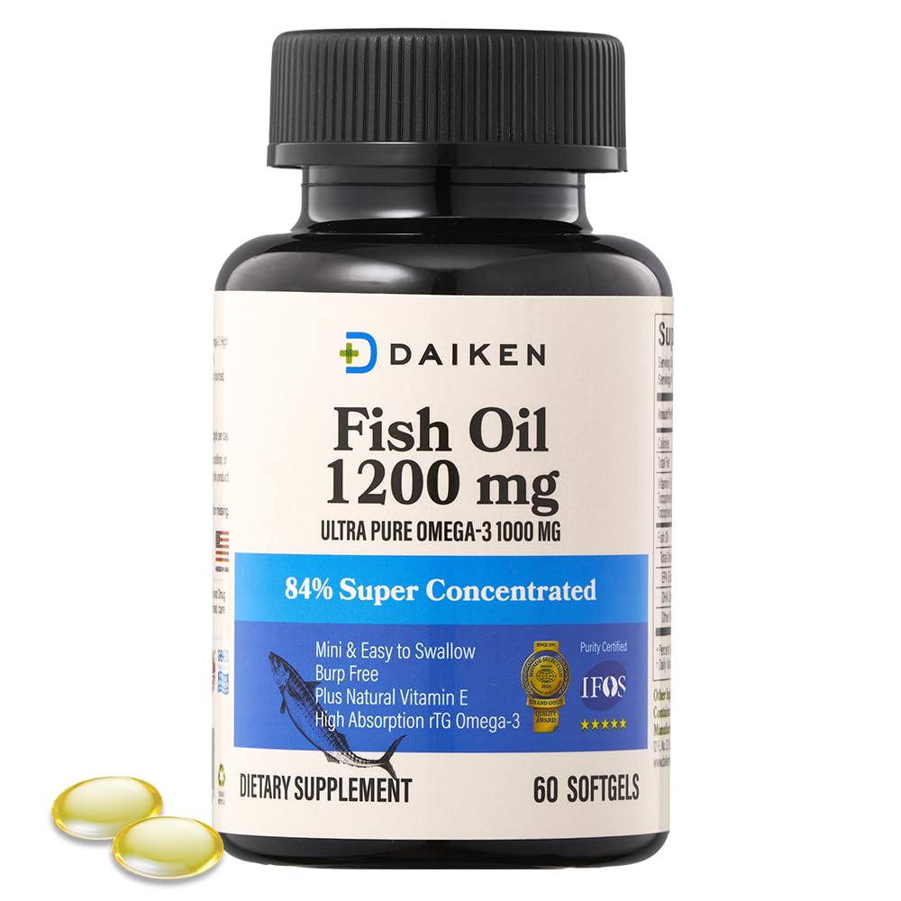 Sponsored Ad - DAIKEN Mini Fish Oil 1200 mg, rTG Omega 3 1000mg, 60 Softgels, High Absorption & Burpless Fish Oil for Healthy Heart, Brain and Dry Eyes Support