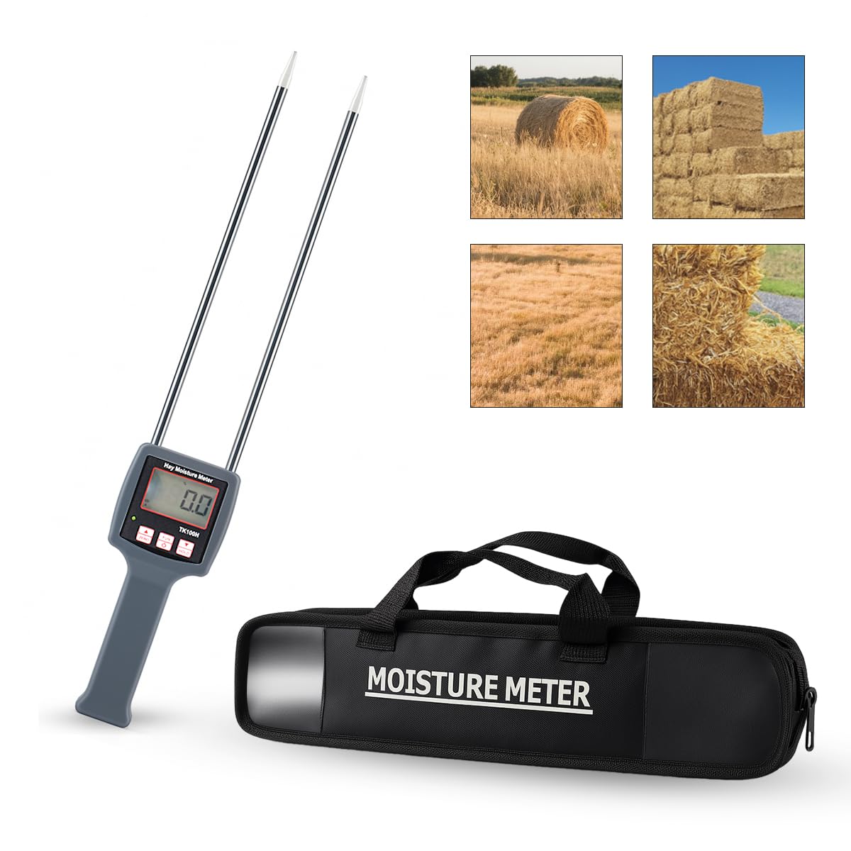 Veipho TK100H Portable Hay Moisture Meter with Probe, Accurate and Fast Tester for Forage Grass, Alfalfa, Cereal Straw, and Hay Bales to Monitor Hydration Levels