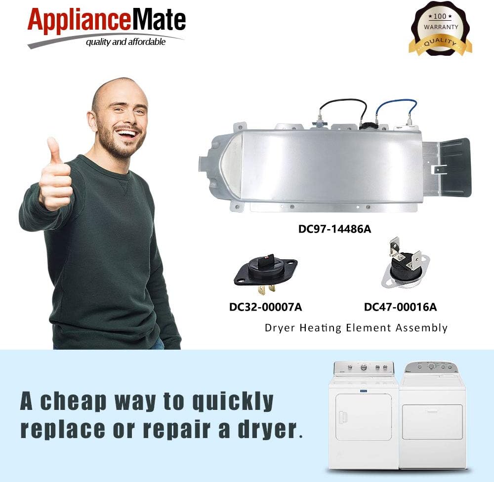 Amazon Crazy 🔥 Deals DC97-14486A Dryer Heating Element Heater Duct Assembly Replacement for Samsung Dryers Includes Heat Element, Housing Duct, High Limit Thermostat, DC47-00016A Thermal Fuse and DC32-00007A Thermistor