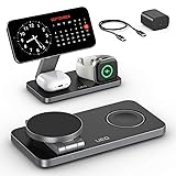 Foldable 3 in 1 Wireless Charging Station for Apple Magsafe Charger Stand,Fast Magnetic Wireless Charger Station for iPhone 17 Air 16 15 14 13 12 Series,Airpods Pro,Apple Watch Ultra (Pure Black) Carbon Black