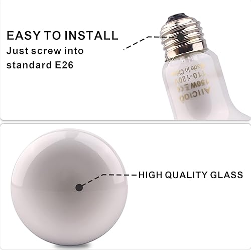 Miniatura 4 de Aiicioo Bombilla de luz para reptiles Lámpara de calor de reptiles de 150 W, paquete de 2 anfibios de luz diurna UVA para bombilla de sol para