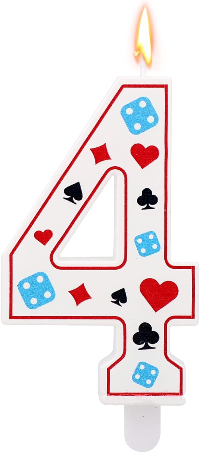 Casino Theme Birthday Candle, Poker Dice Number Candle for Cake Decorations Gambling Themed Birthday Party Decoration Supplies (Number 4)