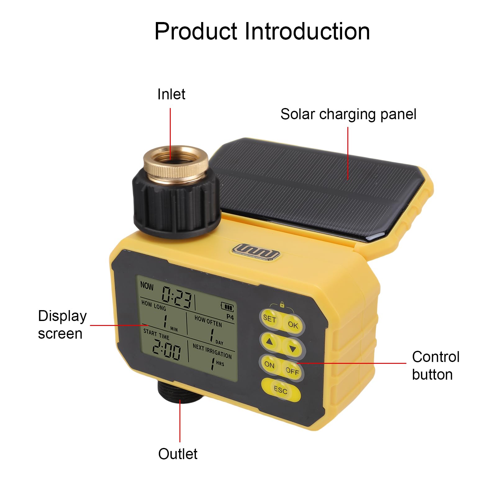 Yctze Timer per Irrigatore Solare, Timer per Irrigazione a Pannello Solare Regolabile con Pressione dell'acqua da 0,3-8 Kg con Porta di Tipo C, Tubo da Giardino Automatico Programmabile con Ritardo