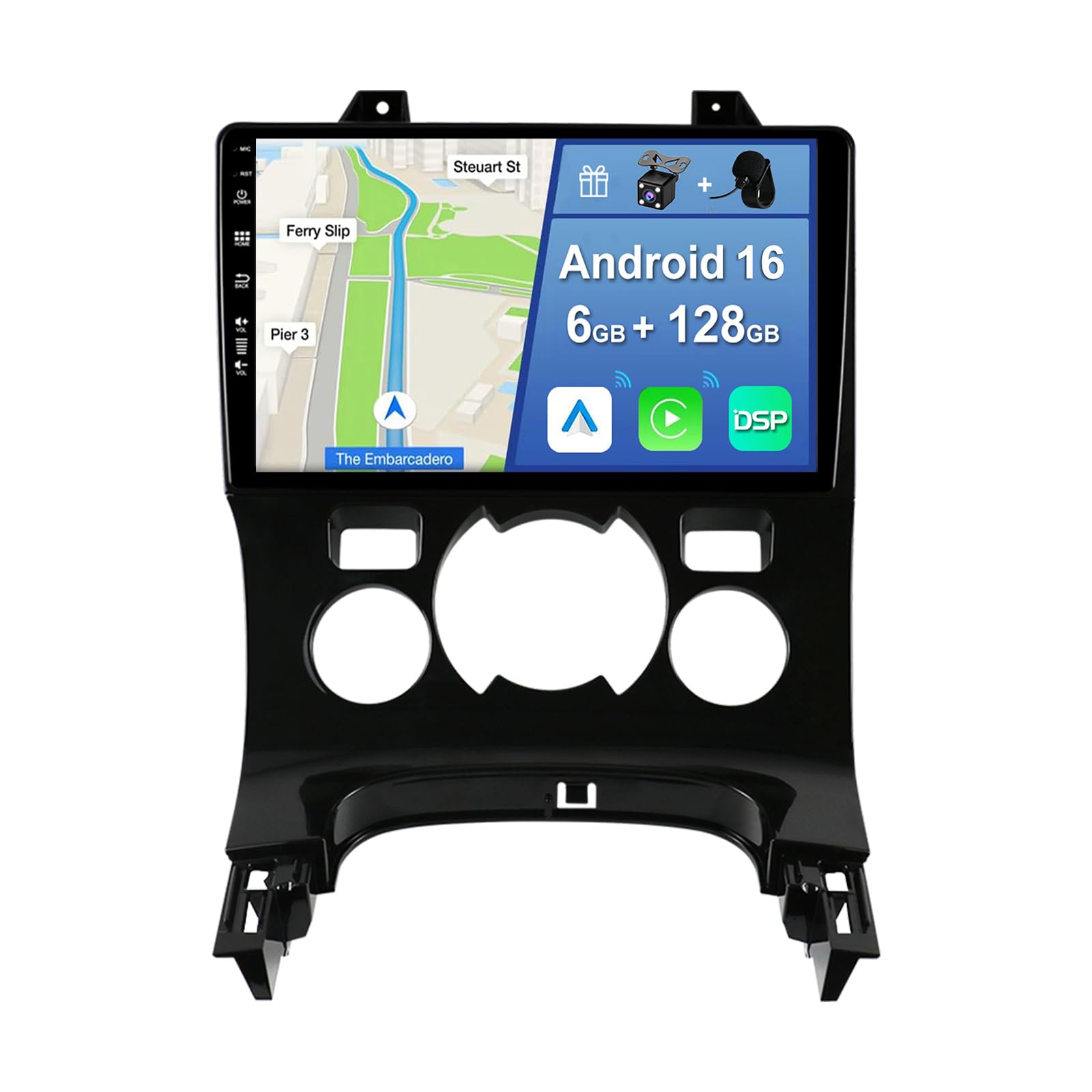YUNTX Android 16 [6GB+128GB] 2 DIN Autoradio para Peugeot 3008 5008 [2009-2018]- [Integrado CarPlay/Android Auto/DSP/GPS]-8 Core-Free Cámara&Mic-Dab/Control del Volante/Arranque rápido/Bluetooth 5.0