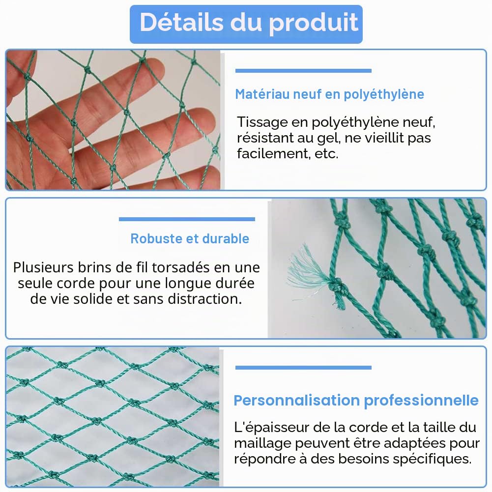 Filet pour volaille en maille de 5 cm avec 36 fils et nœuds solides - Filet pour poules - Clôture mobile (1,5 X 25m)