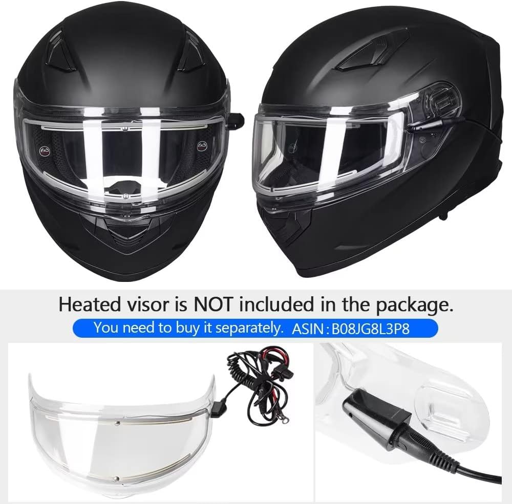 ILM Motorcycle Snowmobile Full Face Helmet Pinlock Insert Anti-Fog Dual Visor Motocross ATV Casco for Men Women DOT Model-129 (Matte Black, L) : Automotive
