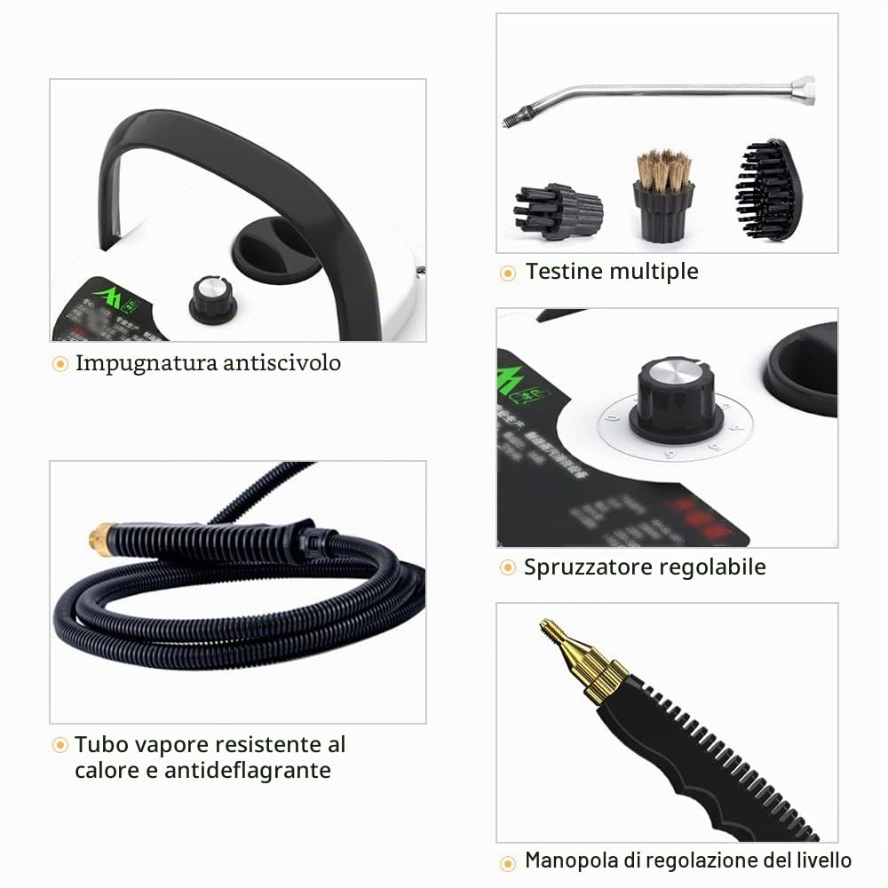 Pulitore a vapore portatile portatile da 2500 W Macchina per la pulizia a vapore pressurizzata ad alta temperatura con testine e guanti per mobili da bagno auto