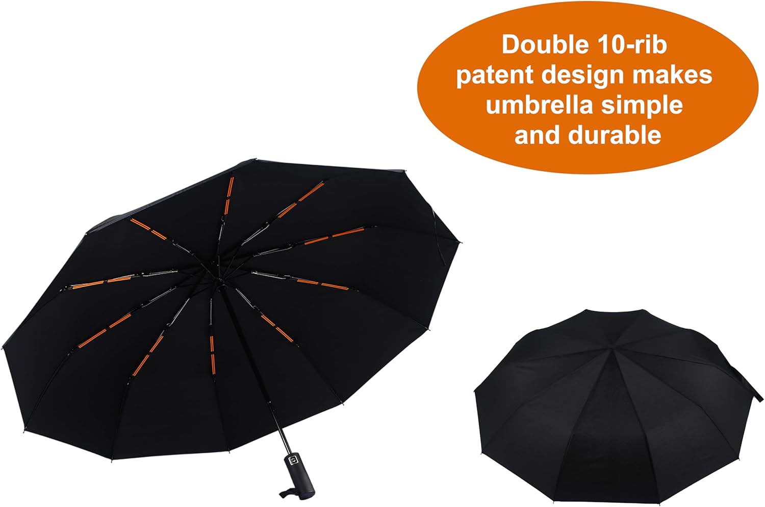 46 Inch Compact Umbrellas for Rain - Travel Small Umbrella - Automatic Folding Umbrella - Windproof Portable Umbrella, Double 10-rib - Image 2