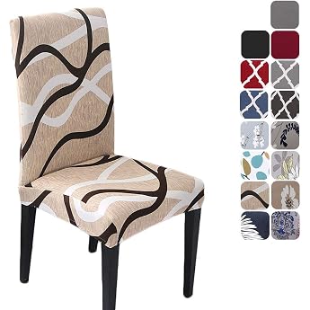 HZDHCLH chair covers set of 6 chair covers stretch removable washable dining chair protective seat for hotel restaurant kitchen wedding party   off-white / line pattern / 6 pieces